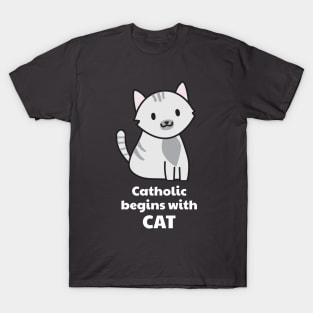 Catholic Begins with Cat — Gray Tabby — Catholic Christian Cat & Kitten Lover's T-Shirt